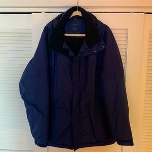 LLBean XL navy blue parka, Free gloves and knit hat.